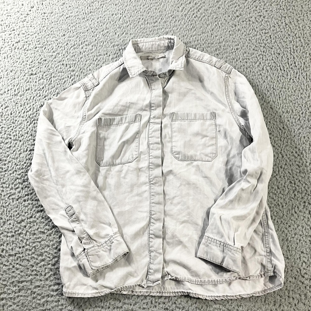 AllSaints Shirt Womens 4 Gray Irva Tencel Button Front Long Sleeve Top‎